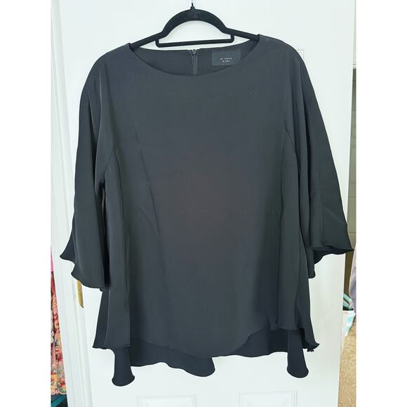 El. Story by Italy Black Stingray Blouse Large Flare Sleeve Relaxed Minimalist - Picture 2 of 8